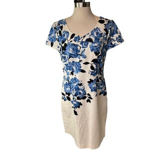 Talbots Dress Womens Floral Short Sleeve Knee Length Spring Summer White 10P